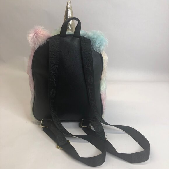 Betsey Johnson Fuzzy Gold Rainbow Unicorn Horn Small Backpack - Picture 14 of 16
